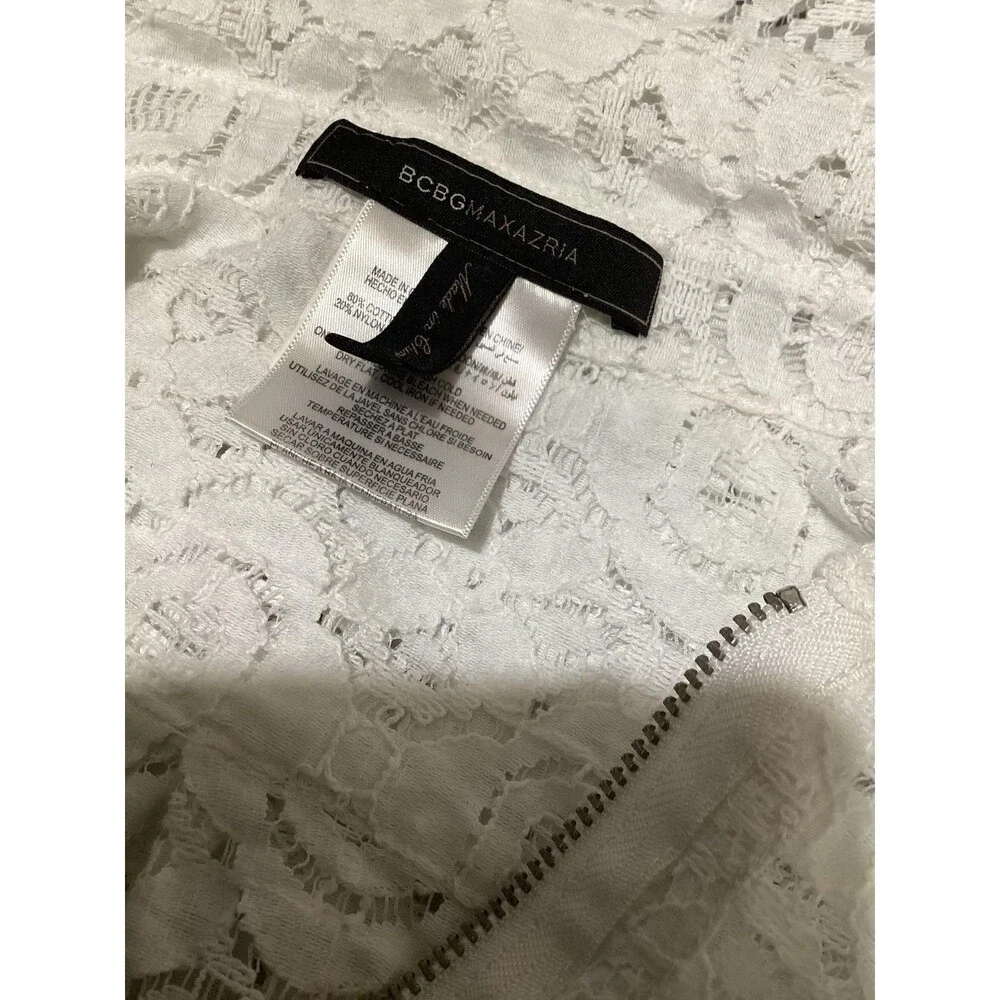 BCBGMAXAZRIA Lace Half Zip Shirt Womens Small White Sheer Collared Long Sleeve - Picture 5 of 7